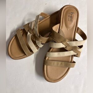 B.o.c. Women’s Leather Slip On Sandals, Size 9M, Tan/Cream